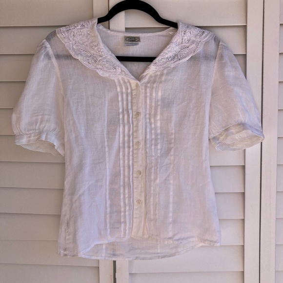 Laura Ashley vintage white cotton and lace short blouse UK10 - Picture 2 of 16